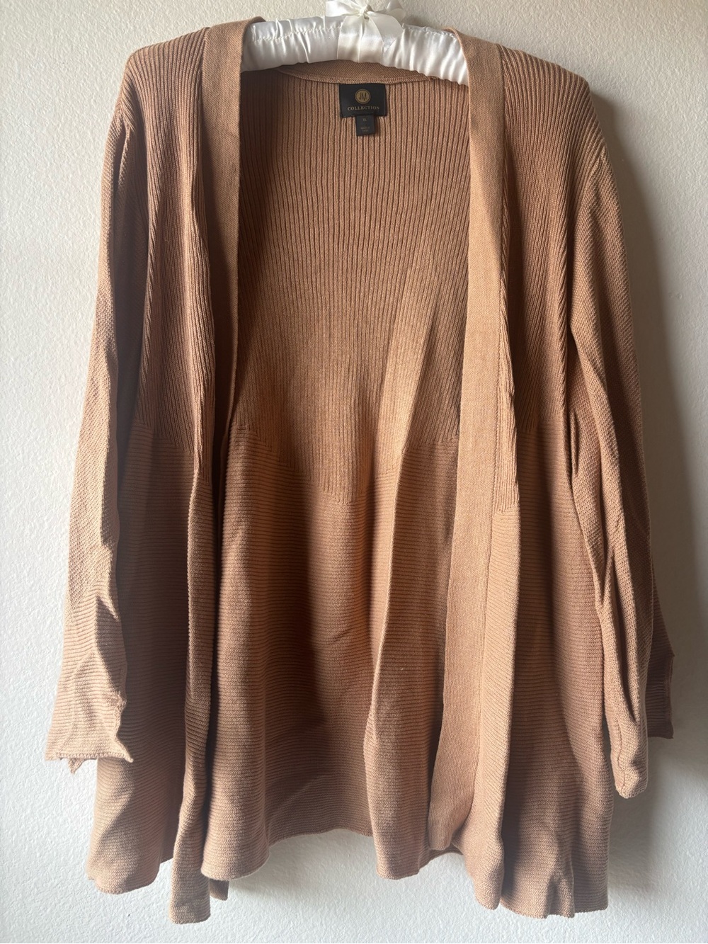 JM Collection tan ribbed knit cardigan